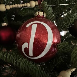 Red Glitter Monogram Christmas Ornament “D”